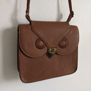 Brown Faux Leather Owl Crossbody bag